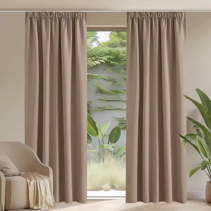 Cortinas Opacas Termicas Cortinas Dormitorio 2 Piezas Cortinas Salon Modernas Cortinas Blackout Cortina Ventana para Riel con Ganchos, 140x200 CM, Arena - 1
