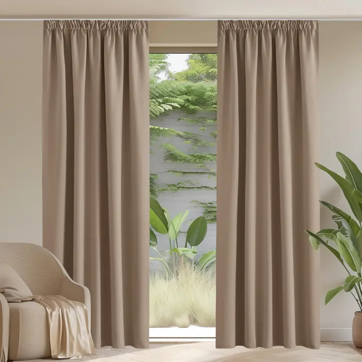 Cortinas Opacas Termicas Cortinas Dormitorio 2 Piezas Cortinas Salon Modernas Cortinas Blackout Cortina Ventana para Riel con Ganchos, 140x200 CM, Arena - 1