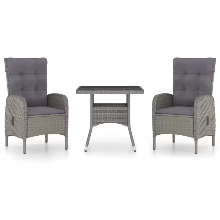 vidaXL Muebles de jardín 3 piezas ratán sintético y vidrio gris - 1