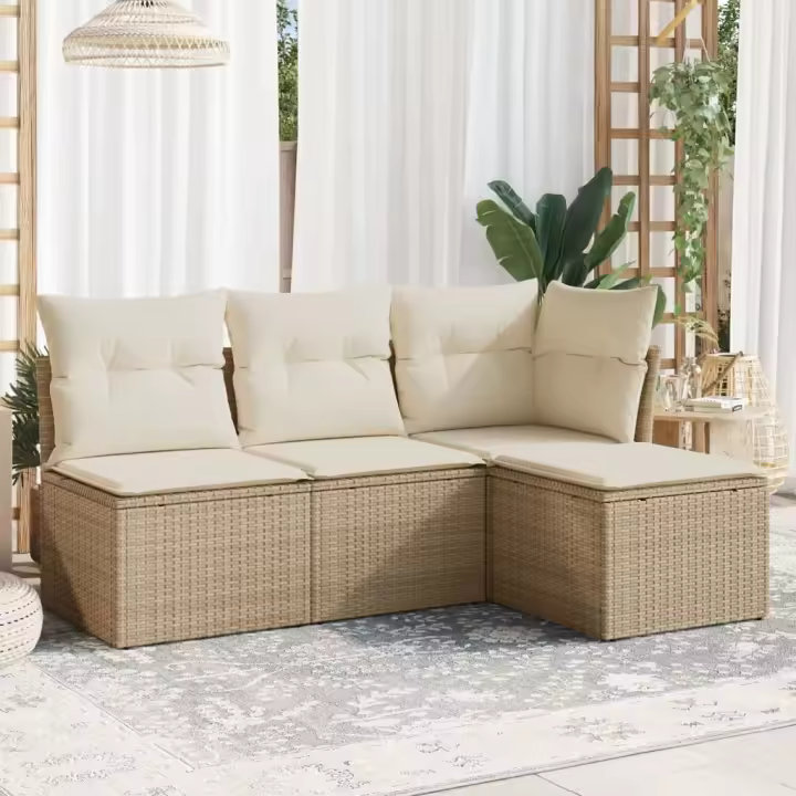 vidaXL Juego de sofás jardín con cojines 4 pzas ratán sintético beige - 1