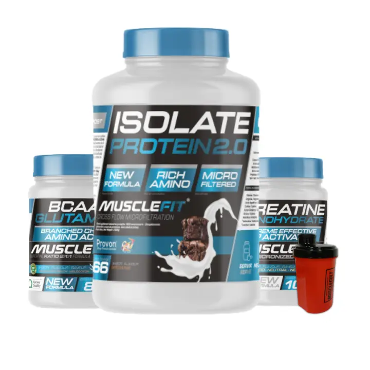 MUSCLEFIT Pack Súper Ahorro Proteína ISO 2kg + Glutamina + BCAA 500g + Creatina Monohidrato 300g - 1