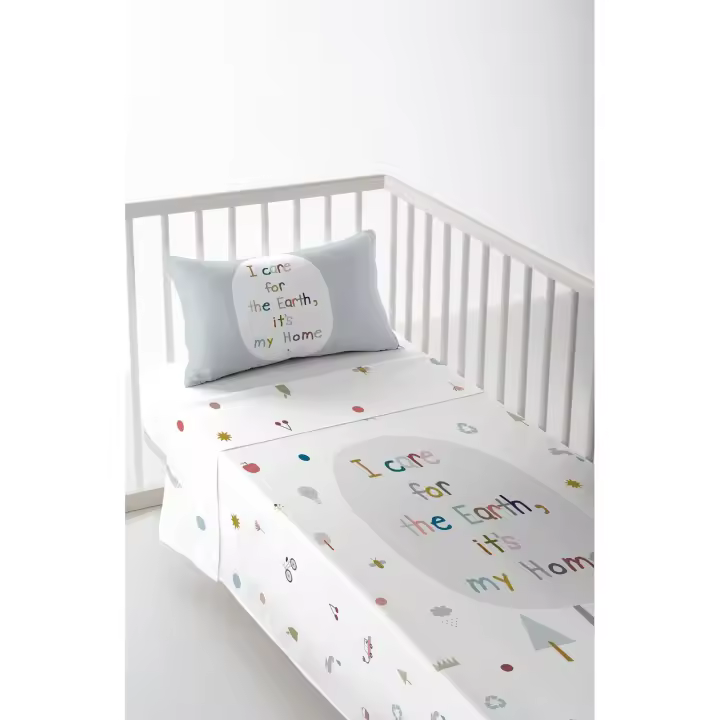 JUEGO DE SÁBANA CUNA/MAXICUNA INFANTIL BEBÉ 100% ALGODÓN SAVE THE EARTH HACIENDO EL INDIO FABRICADO EN ESPAÑA - 1