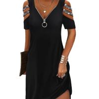 Vestido De Mujer Verano Moda Con Diamantes Hombro Descubierto Casual A-Line Mini Vestido Corto Manga Regular Polyester - details 3