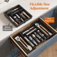 Organizador de cajones para cubiertos, organizador de utensilios expandible para cajones de cocina, bandeja ajustable para  black - details 4