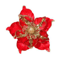 Decoración De Navidad Flor De Champán Con Lentejuelas Plateadas Poinsettia Artificial Para Árbol De Navidad Color Oro - details 12