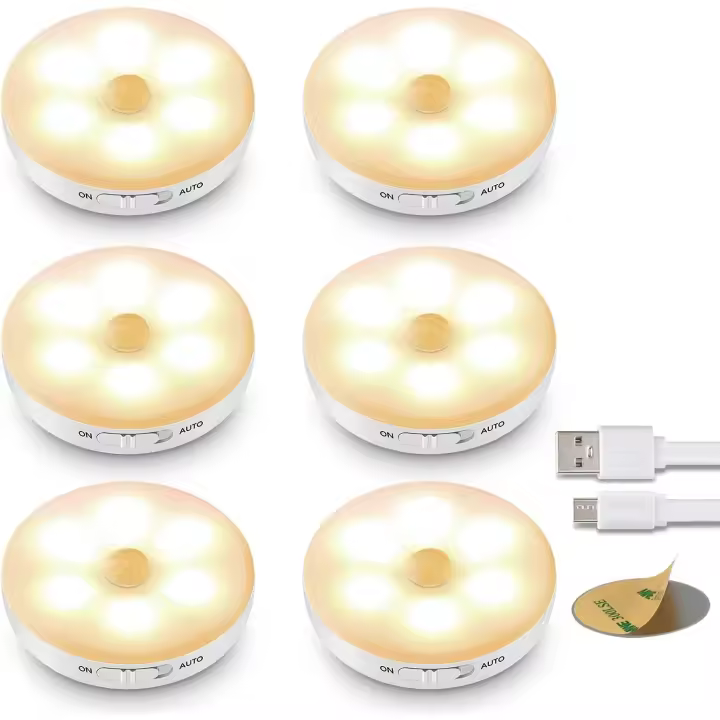 [Paquete de 6] Luz LED inalámbrica con sensor de movimiento automático para interiores, ideal para cocina, escalera y armario (luz cálida) - 1