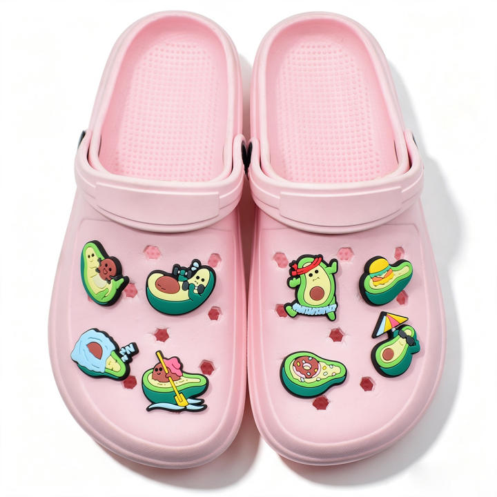 16Pcs/set Cute Avocado Shoes Charms Cartoon Clog Sandal Garden Shoe Decoration Accessorie Buckles Kids Party Gifts