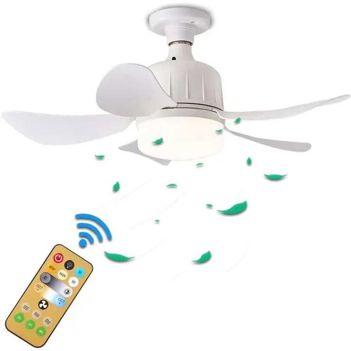 Luz de ventilador de 17,7 pulgadas, ventilador de techo con control remoto, ventilador de zócalo de 1600 lúmenes, 3 colores regulables, tornillo de base E27, ventilador de techo con zócalo de 5 aspas para dormitorio, cocina, sala de estar - 1