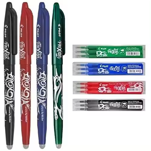 Pilot - Frixion Ball 0.7Mm - Bolígrafos Borrables - Set de Bolígrafos (1 Azul, 1 Roja, 1 Negra, 1 Verde) - Refill Conf. 3 (1 Azul, 1 Rojo, 1 Negro, 1 Verde) - 1