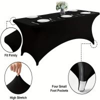 Mantel Rectangular De Poliéster Blanco/ Negro Alta Elasticidad Para Bodas Fiestas Masajes Hotel Cumpleaños Cubierta De Mesa - details 6