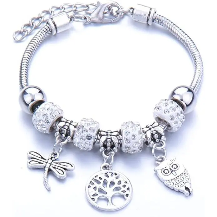 Pulsera de mujer, pulsera de cadena de acero inoxidable con colgantes de perlas y cristales. - 1