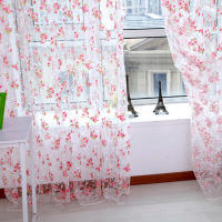 Cortinas Transparentes De Voile Con Estampado De Flores Para Cocina Sala De Estar Dormitorio Tratamiento De Ventana Decoración Del Hogar Translúcidas Y Ligeras Para Ambiente Moderno - details 2