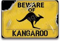 Cartel De Decoración Para El Hogar 'Beware of Kangaroo' 8x12 Pulgadas Art Sign Vintage Aleación Retro De Metal Amarillo Placa De Tin Para El Hogar - details 0