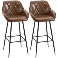 HOMCOM Juego de 2 Taburetes Altos de Cocina Taburetes de Bar Tapizado en PU con Respaldo Alto Patas de Acero y Reposapiés para Comedor Carga 120 kg 50x47,5x102,5 cm Marrón - details 0
