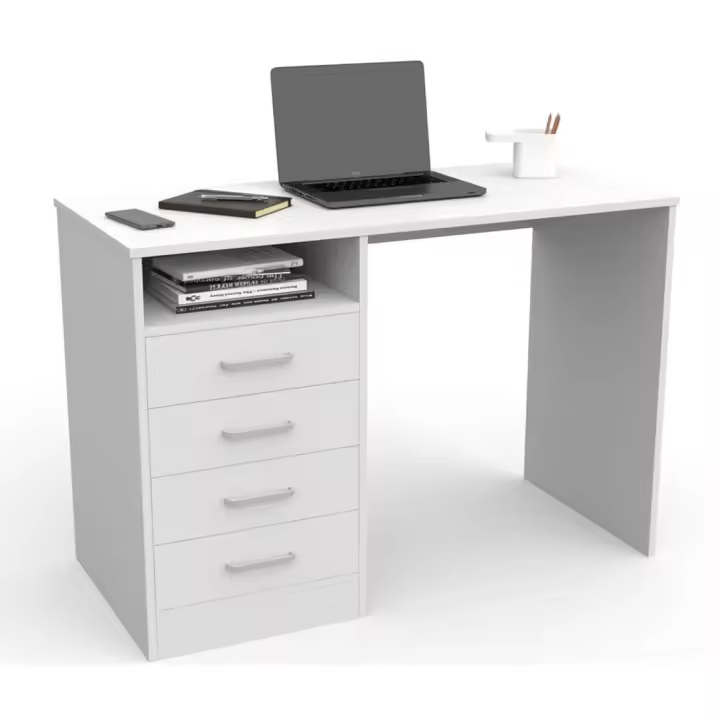 Escritorio 4 Cajones, Mesa de Oficina, Despacho Ordenador, (Blanco) - 1
