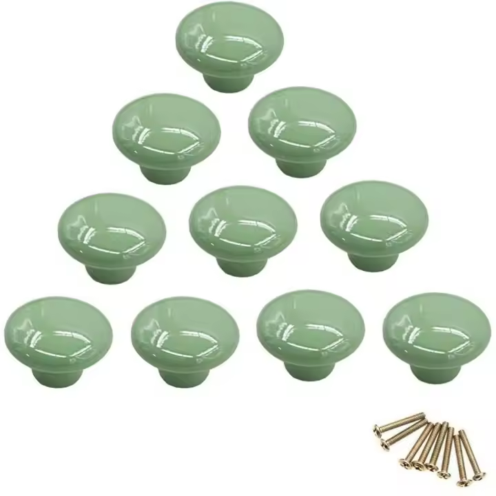 10 Pomos de Cerámica redondo y Coloridos para gavetas, Tiradores de un solo orificio para cajas, armarios, tocadores y Puertas (GREEN) - 1
