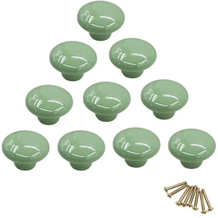 10 Pomos de Cerámica redondo y Coloridos para gavetas, Tiradores de un solo orificio para cajas, armarios, tocadores y Puertas (GREEN) - 1