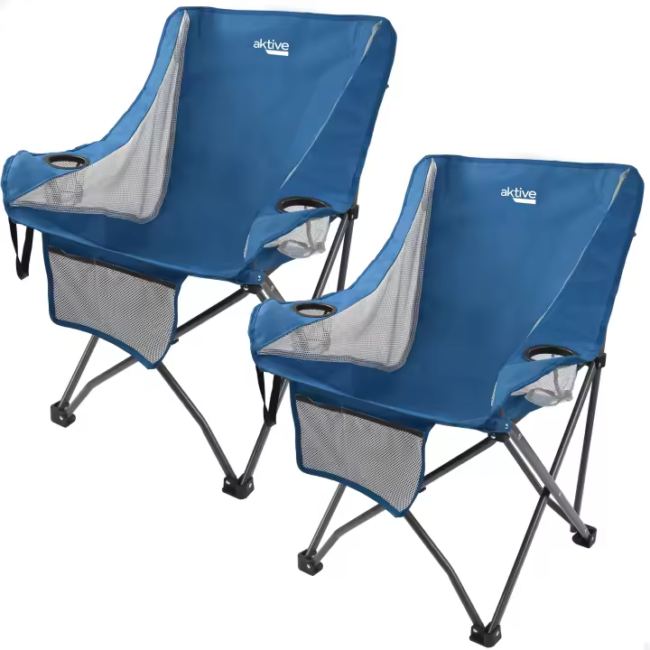 Pack 2 sillones plegables camping antivuelco azul c/posavasos y bolsillo Aktive - 1