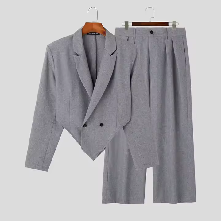 Conjunto De Traje Para Hombre Con Mangas Largas Y Pantalones Largos Estilo Casual Dos Colores Dos Piezas Ajustado S-5XL Moda 2024 - 1