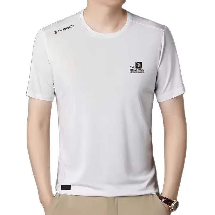Camiseta De Hombre De Marca Alta Con Estampado De Letras Verano Nuevo Ice Silk Casual O-Neck Sin Costuras Transpirable Para Uso Diario - 1