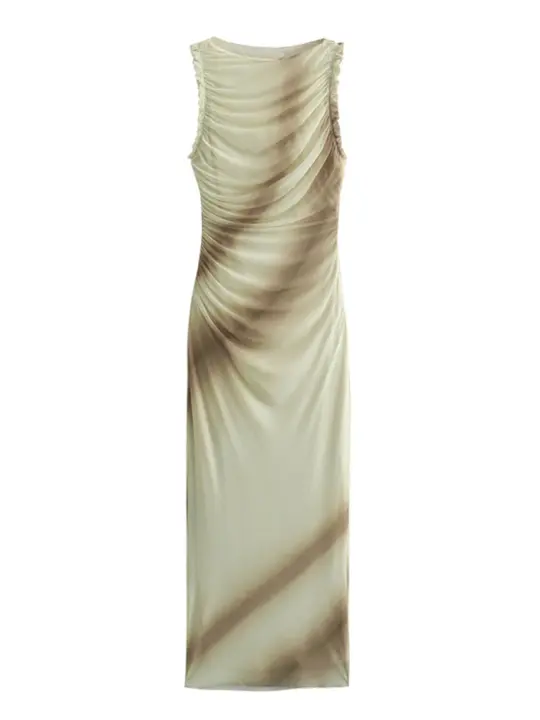 Vestido Largo Elegante TRAF Para Mujer Con Decoración Plegada Estilo Europeo Y Americano Chic Y Temperamento Ropa De Mujer - 1