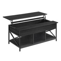 Mesa de centro con tablero elevable, espacio abierto y oculto, ideal para salón comedor, color gris carbón o marrón rústico - details 0
