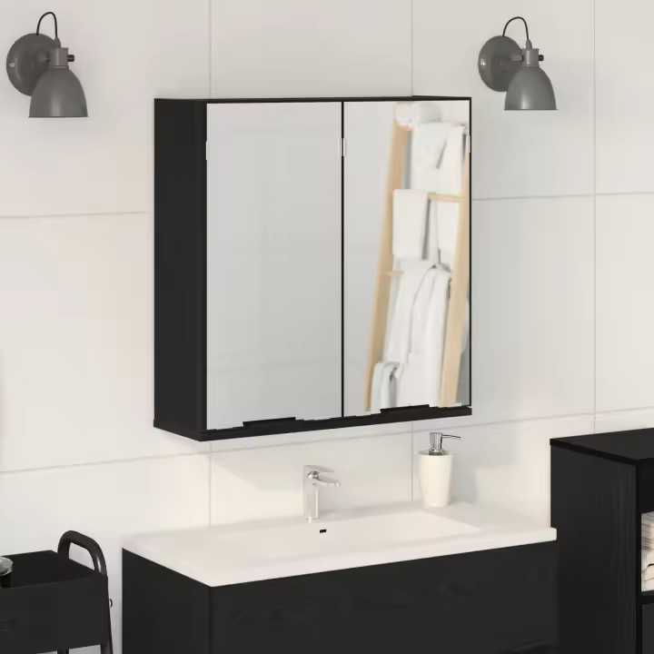 Gabinete Espejo de Baño vidaXL - Roble Negro, 64x20x66.5 cm, Hecho de Madera Elaborada - 1