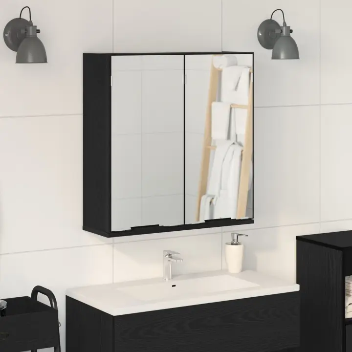 Gabinete Espejo de Baño vidaXL - Roble Negro, 64x20x66.5 cm, Hecho de Madera Elaborada - 1