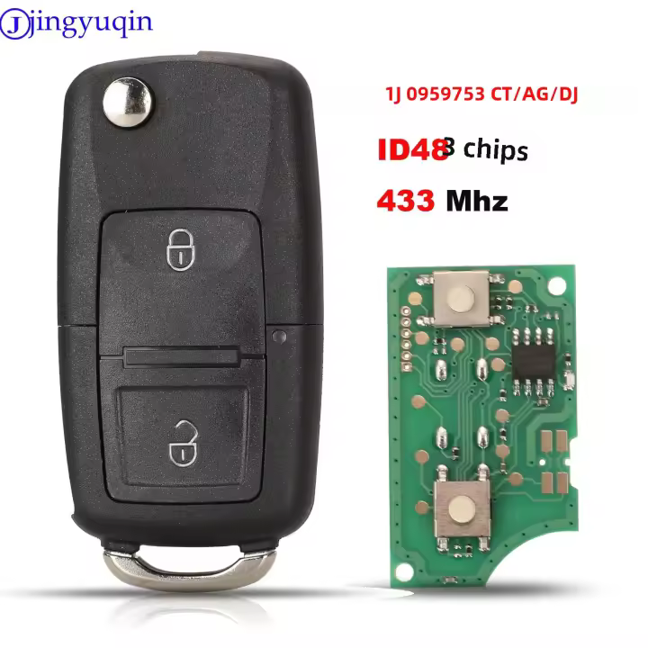Llave De Coche Remota Jingyuqin Para VW Bora Golf Polo Passat Touran Seat Skoda 434MHz ID48 Chip Compatible Con Modelos 2000-2008 - 1