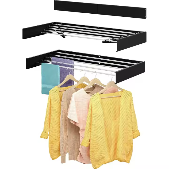 KingnetStore - Tendedero de Pared Tendedero Extensible de Diseño Compacto Tendedero de Ropa Plegable ideal para Baño o Balcón. Tendedero Plegable de Pared, Retráctil con 30 kg de Capacidad Aluminio Resistente. Blanco/Negro 80/100 CM con 5 Barras Ajustable - 1