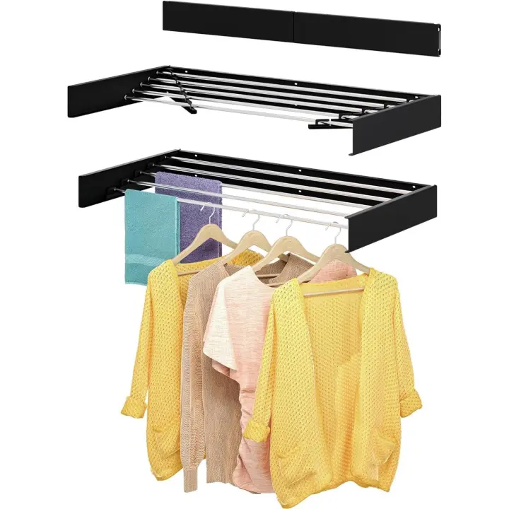 KingnetStore - Tendedero de Pared Tendedero Extensible de Diseño Compacto Tendedero de Ropa Plegable ideal para Baño o Balcón. Tendedero Plegable de Pared, Retráctil con 30 kg de Capacidad Aluminio Resistente. Blanco/Negro 80/100 CM con 5 Barras Ajustable - 1