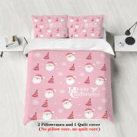 Juego De Cama Navideño 3 Piezas Con Estampado De Santa Rosa Y Rosas En Color Rosa Suave Y Cómodo Conjunto De Edredón Y Almohadas - details 2