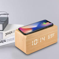 Reloj De Alarma Digital De Madera Con Carga Inalámbrica Reloj LED Con Hora Fecha Temperatura Para Escritorio Oficina Lado Del Cama Moderno - details 7