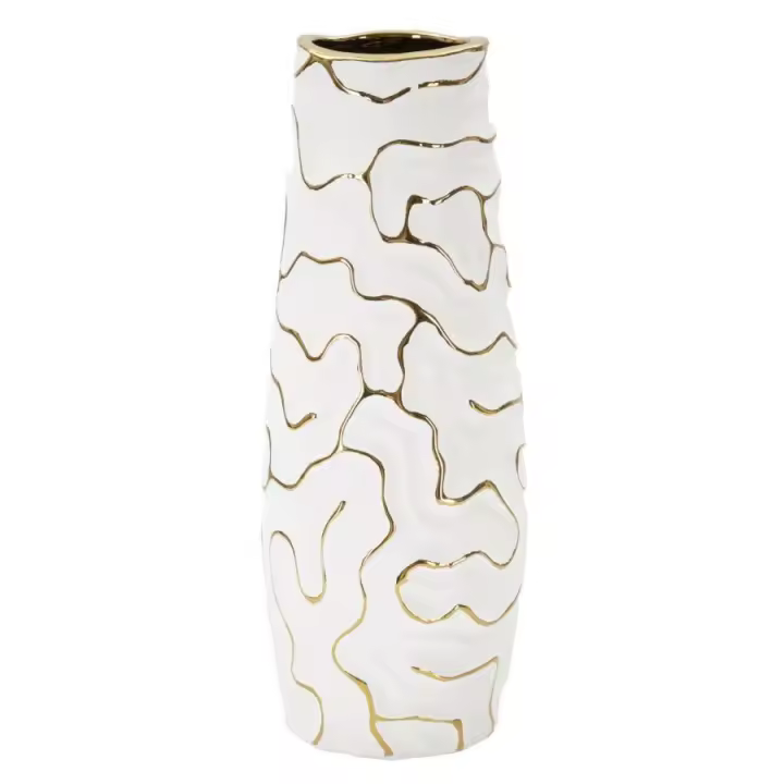 Jarrón decorativo de cerámica blanca y dorada Ø 12x29,5 cm - 1