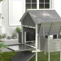 PawHut Gallinero Grande de Madera 310,5x149,5x149 cm Jaula para 4-6 Gallinas Gallinero con 2 Ventanas Puertas Nido Bandeja Extraíble y Rampa para Exterior Gris - details 7