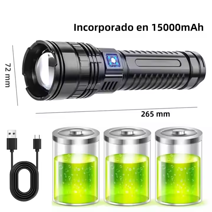 Linterna Táctica Ultra Brillante 9900000LM Con Batería Integrada Luz De Emergencia 5km 1500W Más Potente Linterna LED Resistente Al Choque - 1