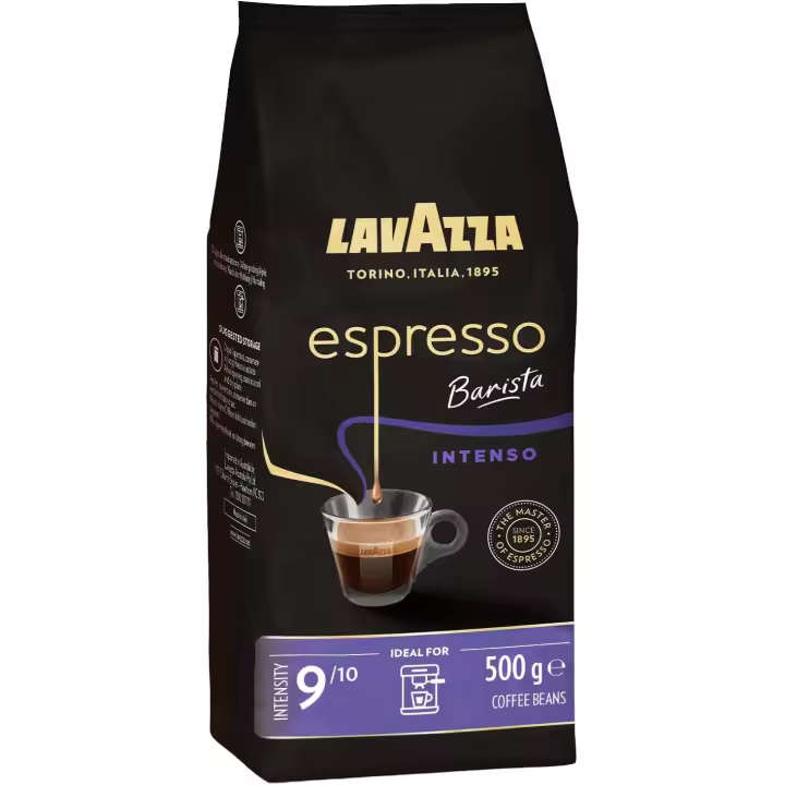 Lavazza Espresso Barista Intenso,  500g Café en Grano Tostado, Ideal para Máquina de Café Espresso o Superautomática, Con Notas Aromáticas de Cacao y Madera, Intensidad 9/10, Tueste Medio - 1