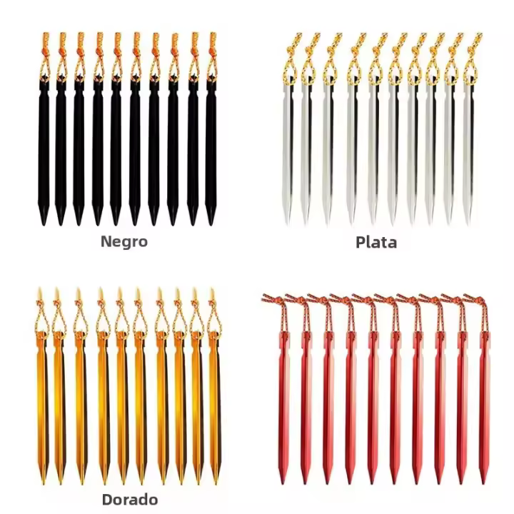 Juego De 10 Piezas De Aluminio Ultraligero Palos De Tenda 18cm Para Camping Al Aire Libre Con Cordón De Viento Y Bolsa De Almacenamiento Para Palos De Tenda - 1
