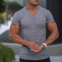 Camiseta De Hombre Con Cuello En V Y Manga Corta Para Fitness Y Gimnasio Verano Estilo Casual Color Sólido Moda Slim Fit - details 13