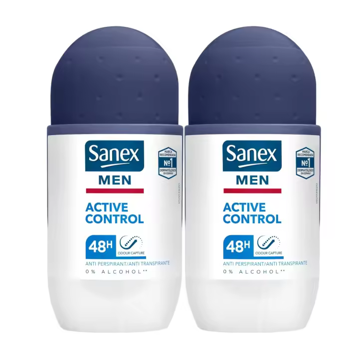 Sanex Men Active Control 6 en 1 Antitranspirante Roll-On - 2 Unidades - Protección 48 Horas - 1