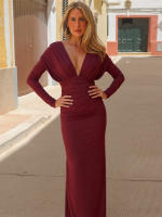 Vestido Elegante De Noche Para Mujer Sisterlinda Estilo Otoño Con Cuello En V Manga Larga Elegante Y Ajustado Maxi Bodycon - details 11