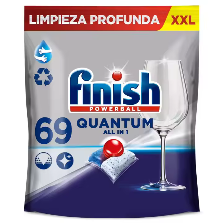 Finish Powerball QUANTUM ALL IN 1 Regular Pastillas para Lavavajillas,Limpieza y Brillo Superior, Elimina Residuos, Vajilla Limpia, Profesional - 1