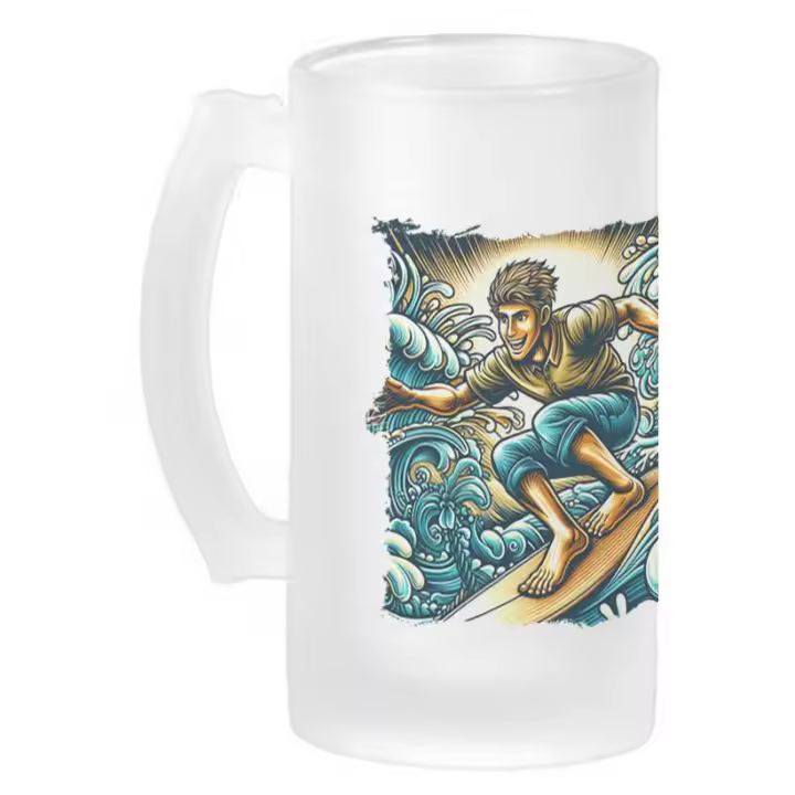 MERCHANDMANIA JARRA CERVEZA CRISTAL surf surfear surfeador tabla agua verano esmerilada esmerilado 500ml - 1