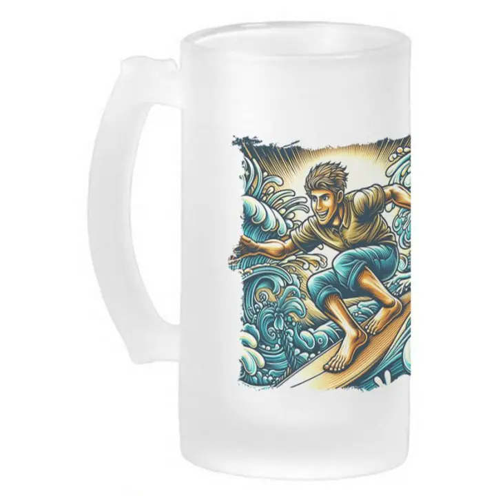 MERCHANDMANIA JARRA CERVEZA CRISTAL surf surfear surfeador tabla agua verano esmerilada esmerilado 500ml - 1