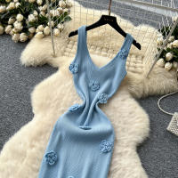 Vestido Wrap Sin Mangas De Encaje Floral REALEFT Para Mujer Elegante V-Neck Cintura Ajustada Longitud Media Pierna Vestido De Verano - details 27