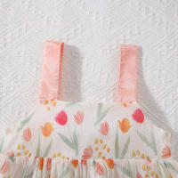 Vestido De Verano Para Niña Con Gran Lazo Y Estampado De Tulipán Vestido De Princesa Con Suspensión Material De Poliéster Sin Mangas Longitud De Pierna - details 8