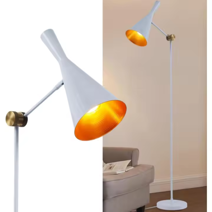 ALPINALUZ Lámpara de Pie Industrial Dorada, Pantalla de Aluminio con Interior Dorado en Panal, E27 para Sala de Estar - 1