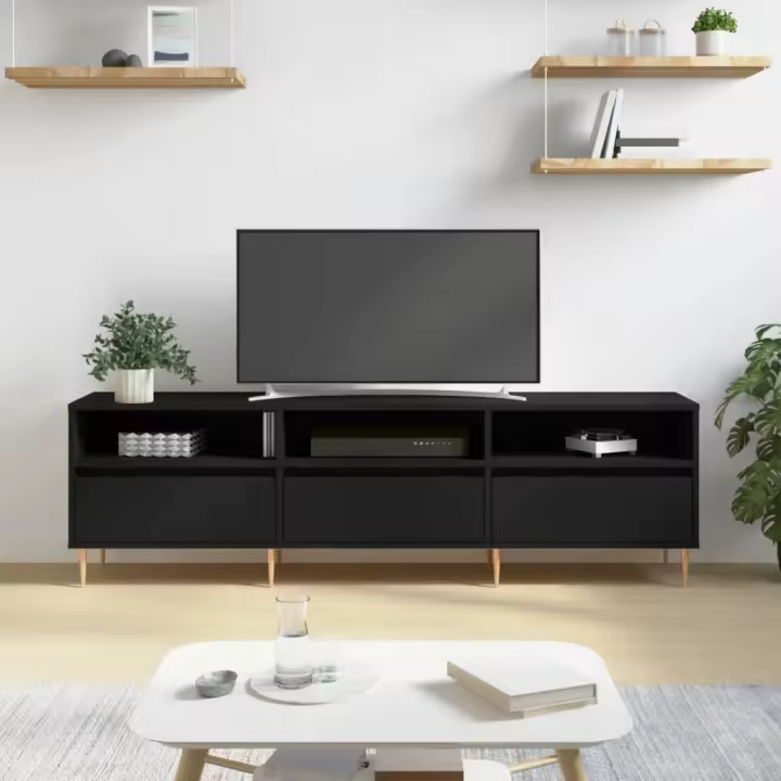 Mueble de TV madera contrachapada negro 150x30x44,5 cm - 1