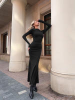 Vestido De Moda Para Mujer Con Mangas Largas Y Cuello Redondo Ajustado Para Otoño E Invierno Fiesta Playa Vestido Largo - details 11