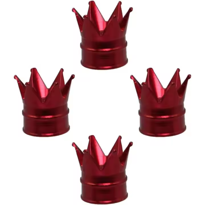 4 Uds. Tapas para vástago de válvula de neumático, corona, tapas universales para válvula de neumático de coche, tapa de rueda de coche a prueba de polvo de aleación de aluminio (rojo) - 1